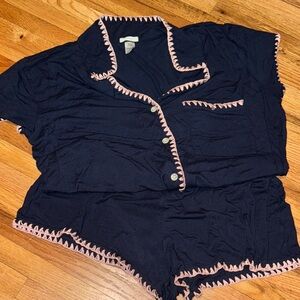 Women's Navy and Pink Trim Eberjay Sleepwear Set